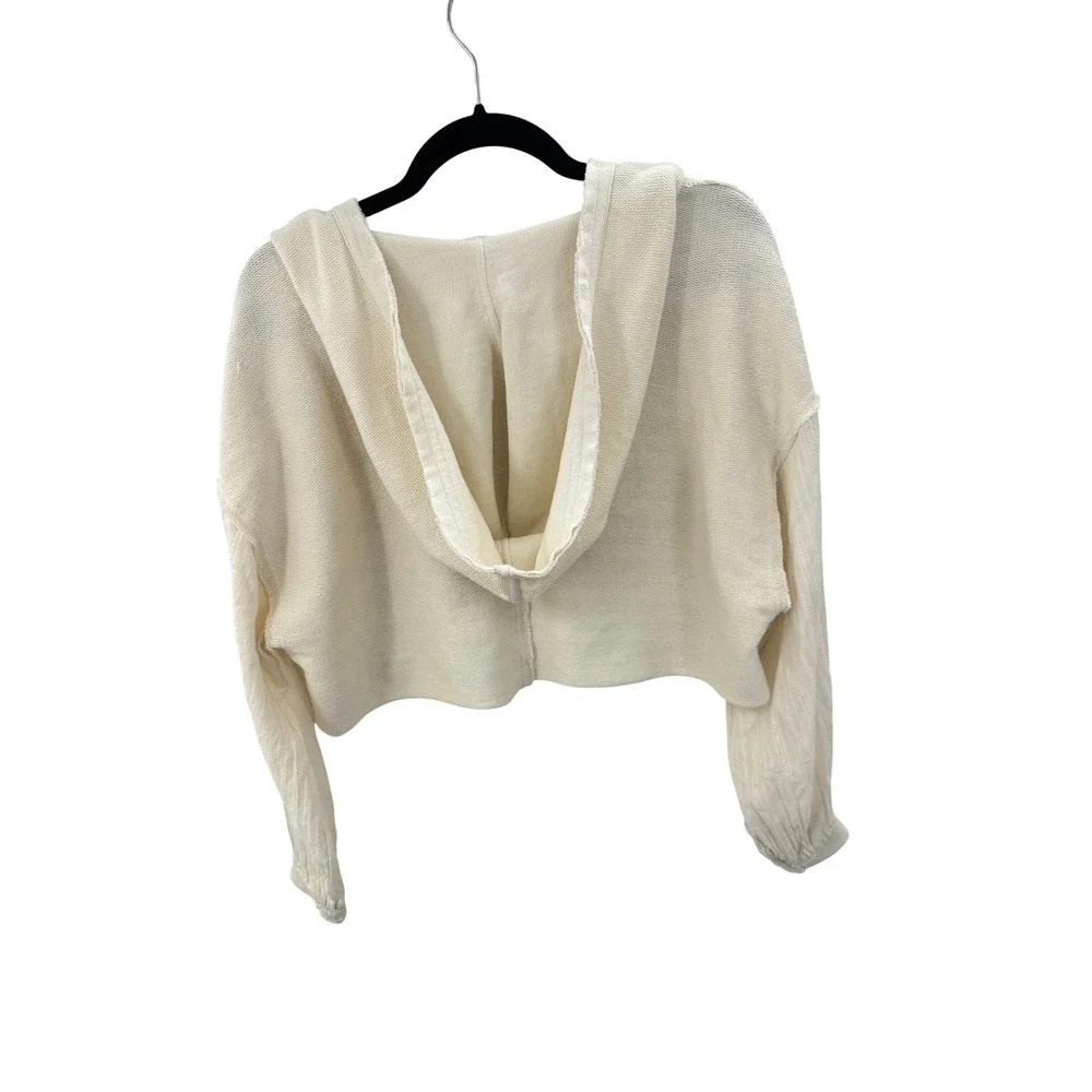 Free People Hoodie Crop Top Lacey Ivory Size XS Pullover Crochet Lace Boho